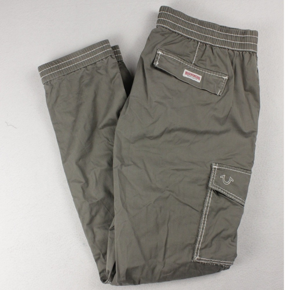 True Religion Big T Cargo Jogger Pants Mens 2XL Olive Green Drawstring